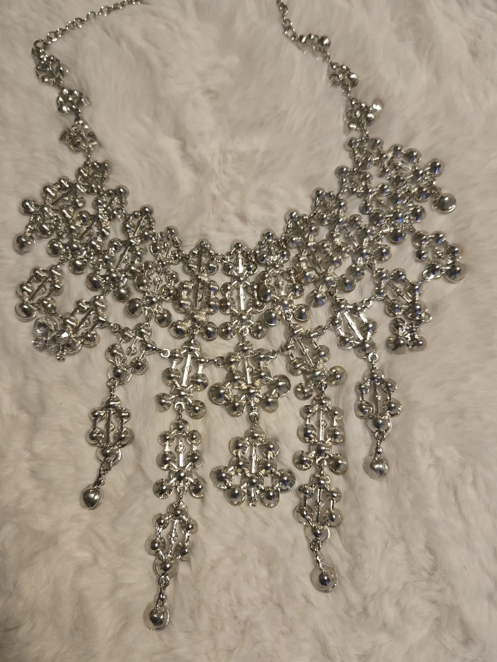 Vintage Silver Crystal Fringe Necklace